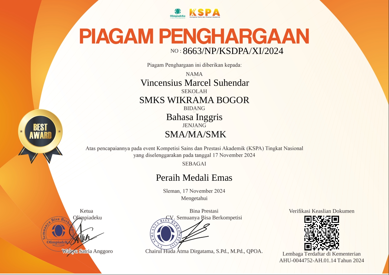 Piagam Medali Emas KSPA English
